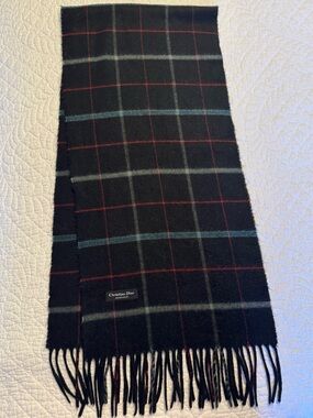 Christian Dior Vintage Black Plaid Monsieur Wool Scarf